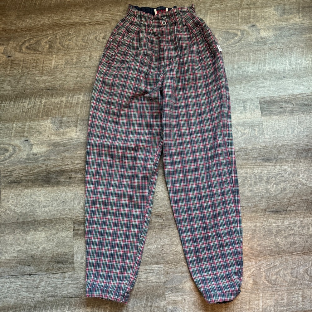 Paris Sport Club Vintage Plaid High Waisted Balloon Pants Red Green Preppy Sz XS - Picture 4 of 9